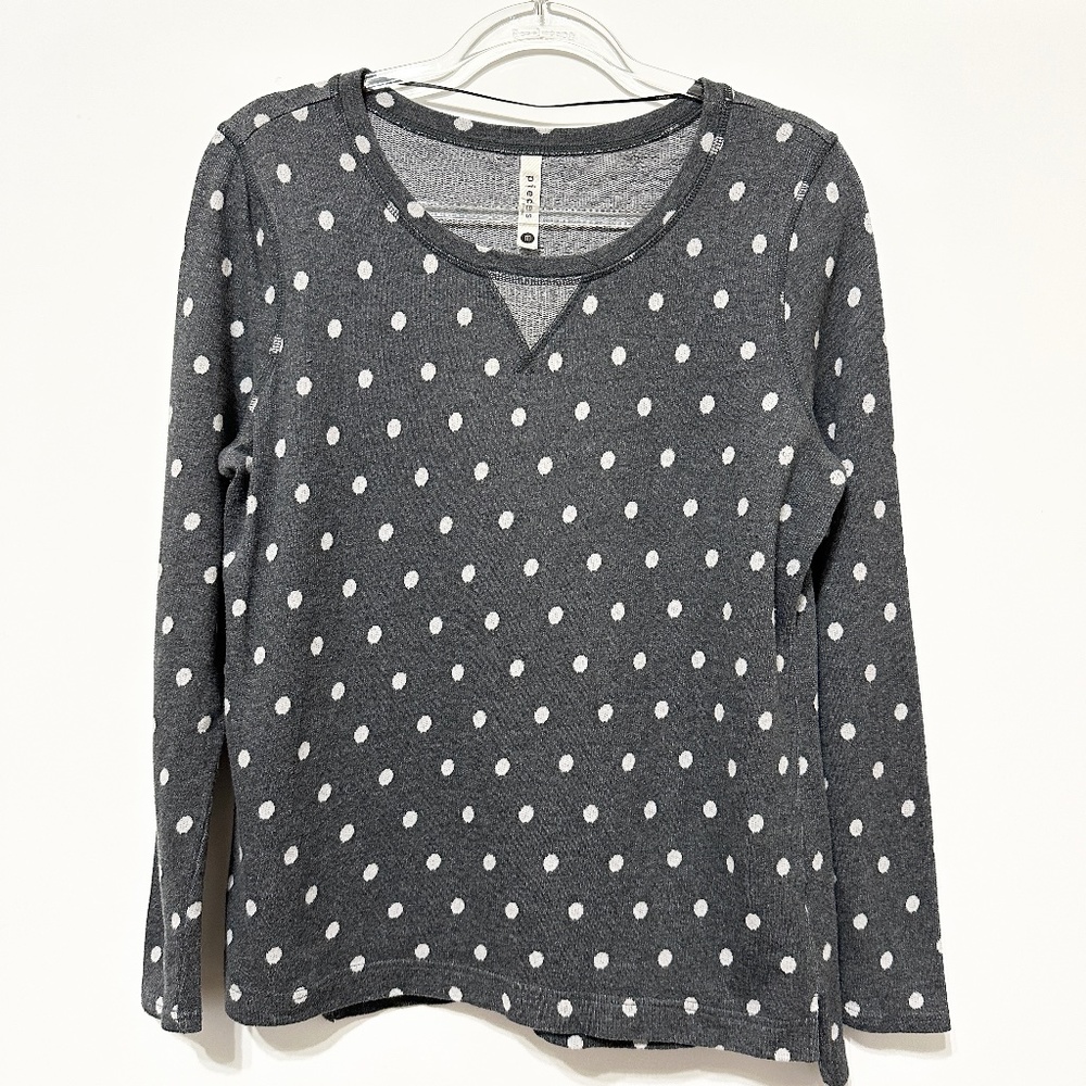 Pieces by Kenzie Sweater Women’s Size Medium Gray and White Polka Dot Pullover